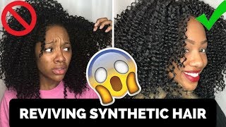 HOW TO REVIVE SYNTHETIC HAIR  Maintaining Curly Crochet Hair [upl. by Silvers]