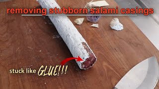 How to quickly remove a stubborn salami casing  Salami Problems [upl. by Mutua]