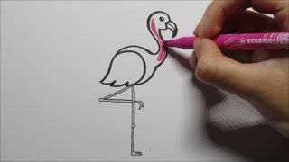 Zo teken je een flamingo  How to draw [upl. by Airahs]