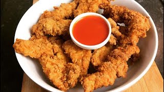 THE BEST HOMEMADE CRISPY CHICKEN STRIPS  EASY CHICKEN TENDERS [upl. by Anaile]