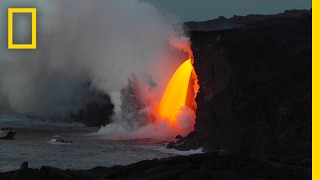 Spectacular Lava quotWaterfallquot Pours Into the Ocean  National Geographic [upl. by Aynahs]