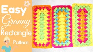 How to Crochet a Granny Rectangle  ELONGATED GRANNY SQUARE [upl. by Ihc]