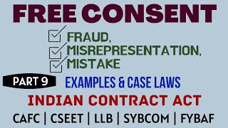 Fraud  Misrepresentation  Mistake  Free Consent  Indian Contract Act  Caselaws  Example [upl. by Bosch948]