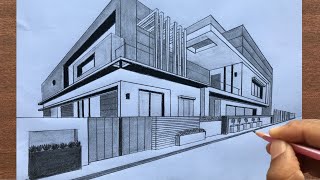 How to Draw a House in TwoPoint Perspective Step by Step [upl. by Bunting]