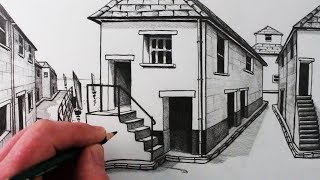 How to Draw a House in 1Point Perspective Step by Step [upl. by Bram]