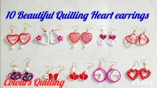 10 beautiful quilling heart earringspaper quilling tutorialshandmade jewellerycolours Quilling [upl. by Terryl]