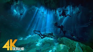 4K Cenotes Dive Relaxation Video  Mexican Underwater Caves  Incredible Underwater World  3 HOUR [upl. by Tohcnarf]