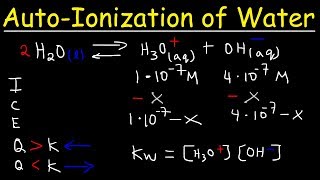 AutoIonization of Water Ion Product Constant  Kw Calculating H3O OH and pH Using Ice Tables [upl. by Eaver]