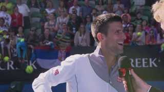 Novak Djokovic Impersonates Boris Becker  Australian Open 2014 [upl. by Earesed]