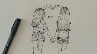 How to Draw Best Friends bff Easy  Step by Step [upl. by Sitnik202]