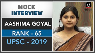 IAS Topper Aashima Goyal Rank  65 UPSC CSE 2019  Mock Interview [upl. by Annaegroeg]