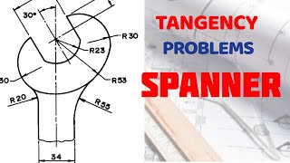 Spanner 2  tangency in  Technical drawing  Engineering drawing [upl. by Acira]