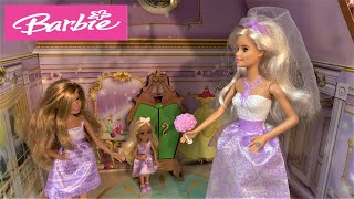 Barbie Wedding Dress Story in Princess Belle Castle with Ken and Barbie Sisters Chelsea and Stacie [upl. by Ardnikal]