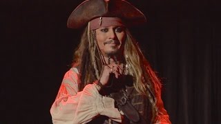 Johnny Depp appears as Jack Sparrow at D23 Expo 2015 [upl. by Anehta]