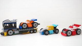 Building LEGO many cars using Classic 10696 3 sports car and transporter truck [upl. by Rubetta]