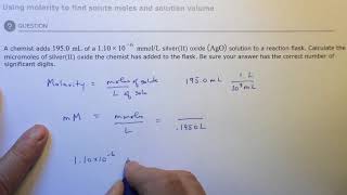 Aleks Using molarity to find solute moles and solution volume [upl. by Elyad]