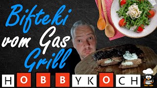 Bifteki grillen mit Schafskäse amp Zaziki griechische Buletten vom Gasgrill Rezept ♨ [upl. by Fronia]