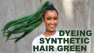 EASY Way To Dye Synthetic Hair  Green Hair Dye Tutorial [upl. by Ailatan251]