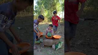 Outdoorfood Wow U Are So Kind Bro Share Watermelon In Forest survival forest camping outdoor [upl. by Bunch]