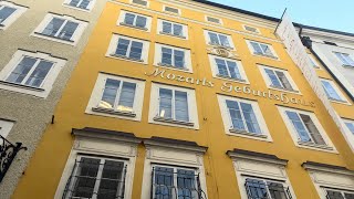 Getreidegasse Mozart’s Birthplace Salzburg city center  Mozarts Geburtshaus [upl. by Frasier243]