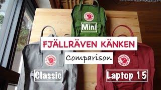 Fjallraven Kanken Classic Mini and Laptop 15 Backpack Comparison  Tekubencom [upl. by Petromilli]