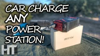 How To CAR CHARGE Solar Generators From 12 Volt Vehicles BESTEK 300w Pure Sine Inverter Review [upl. by Ainosal355]