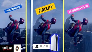 NEW Performance RT Mode Side by Side Comparison vs Fidelity and Performance  SpiderMiles Morales [upl. by Eadrahc]