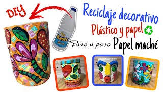 ♻️1Maceta de plástico y papel machéMake Paper Mache Flowerpot [upl. by Ahsatsana]