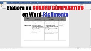 CÓMO HACER UN CUADRO COMPARATIVO EN WORD FÁCILMENTE [upl. by Arst]