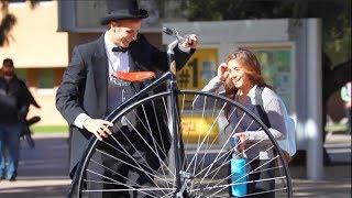 GIANT BIKE IN PUBLIC 1875 Penny Farthing [upl. by Fanchan]