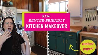 AMAZING RENTERFRIENDLY KITCHEN MAKEOVER ON A BUDGET 150  EASY DIY W CONTACT PAPER CABINETS [upl. by Noicnecsa156]