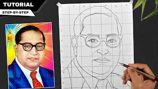 How to draw Dr BR Ambedkar step by step Grid method drawing Tutorial Sanju Arts [upl. by Ahseikram]