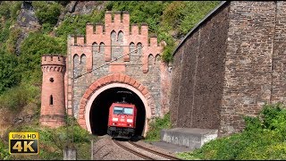 Rhine Valley  rail traffic  Historic rail tunnels jumping railroad crossings scenic towns 4K [upl. by Yael]