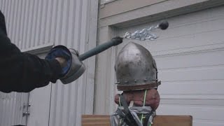 Helmet Tests Part 5  Bascinet vs Axe Mace Hammer Flail plus Poleaxe Fail [upl. by Alyled]