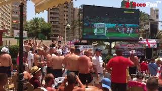 ENGLAND FANS IN BENIDORM SING SWEET CAROLINE AND THE NATIONAL ANTHEM [upl. by Annahtur]