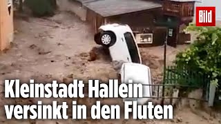 Unwetter in Österreich Kleinstadt Hallein versinkt in den Fluten [upl. by Rebeca]