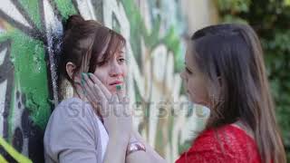 stock footage sad woman crying while hugging a friend color [upl. by Okorih]